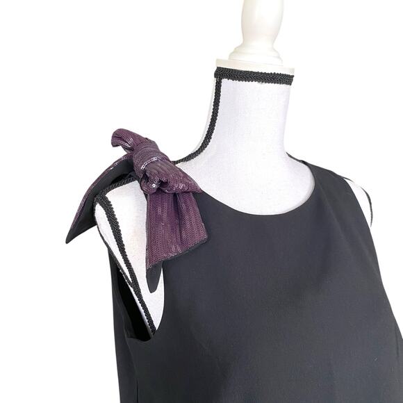 J Crew Sequin Bow Tank Top Shell Sz 4 Black Purple Holiday Top Minimalist - Picture 4 of 14